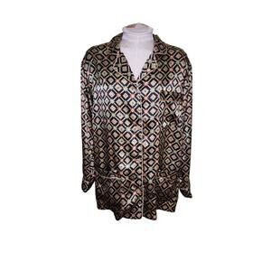 Victorias Secret‎ Womens Satin Pajama Top Sz M Geometric Diamond Pattern